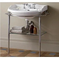 Консоль под раковину с полотенцедержателями и стеклянной полочкой, цвет светлое золото, Devon&Devon Boston