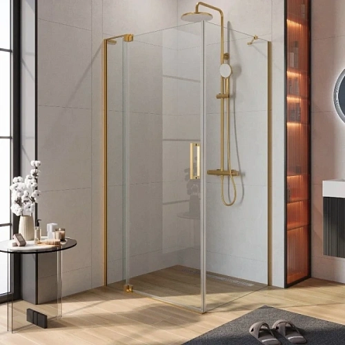 Душевой уголок Cezares Slider 110х90 см стекло прозрачное профиль брашированное золото - фото 7