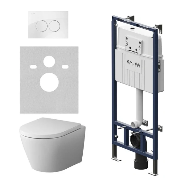 Унитаз с инсталляцией Am.Pm Sense кнопка белая IS100101.741701 (детальная фотография)