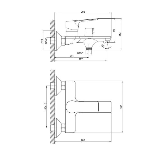 Смеситель для ванны Rossinka RS27 с душевой лейкой RS27-30 (детальная фотография), для ванны