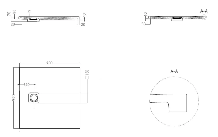 Душевой поддон Salini Oasi 90x90 см покраска по RAL полностью 120321MF (детальная фотография), низкие до 15 см