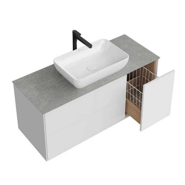 Тумба под раковину подвесная Kerama Marazzi Plaza Modern 120 см белая PLB.M.120.3\WHT.V (детальная фотография), под накладную раковину