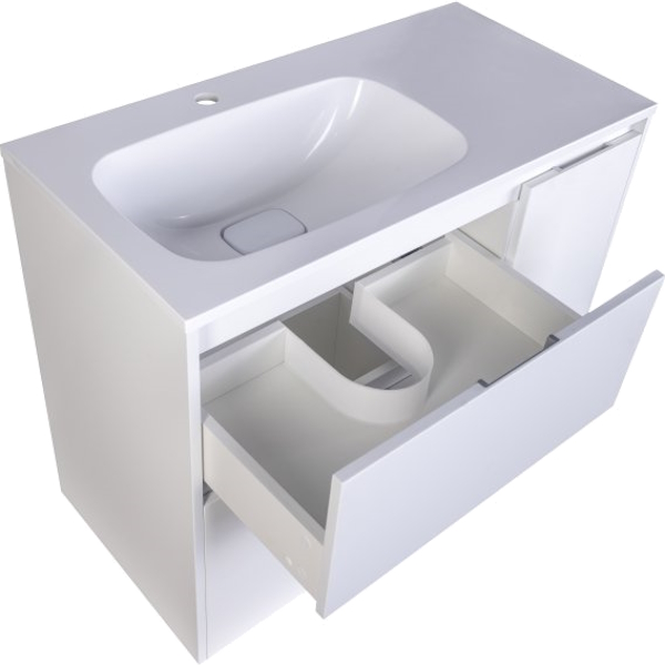 Тумба с раковиной Style Line Барселона СС-00002 90 см с выкатной корзиной (детальная фотография), современная, hi-tech