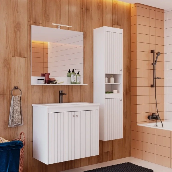 Тумба под раковину подвесная Lemark Romance 80 см белый глянец LM07R80T (детальная фотография), окрашенные, декорированные