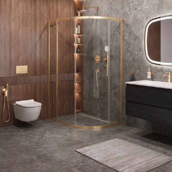 Душевой уголок Cezares Molveno 110х90 см прозрачное стекло профиль золото MOLVENO-RH-1-110/90-C-BORO-IV (детальная фотография)