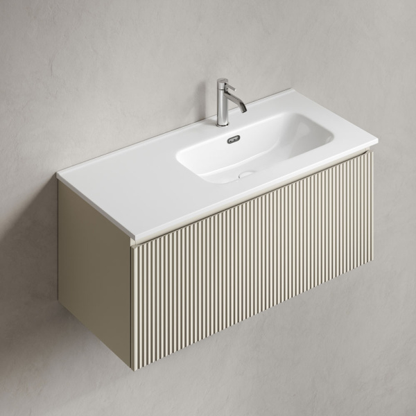 Тумба под раковину подвесная Sancos Snob R 1.0 100 см правая beige soft SNR1.0100RCE (детальная фотография), моноблок