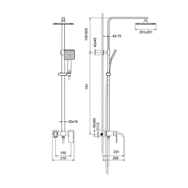 Душевая стойка Timo Selene черная SX-1013/03 (детальная фотография), современные, hi-tech