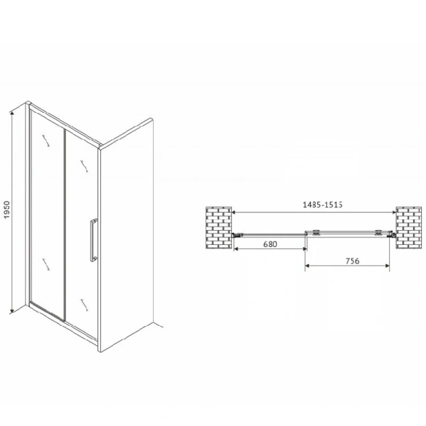 Душевая дверь в нишу Abber Schwarzer Diamant AG30150H 150 см раздвижная (детальная фотография), современные, hi-tech