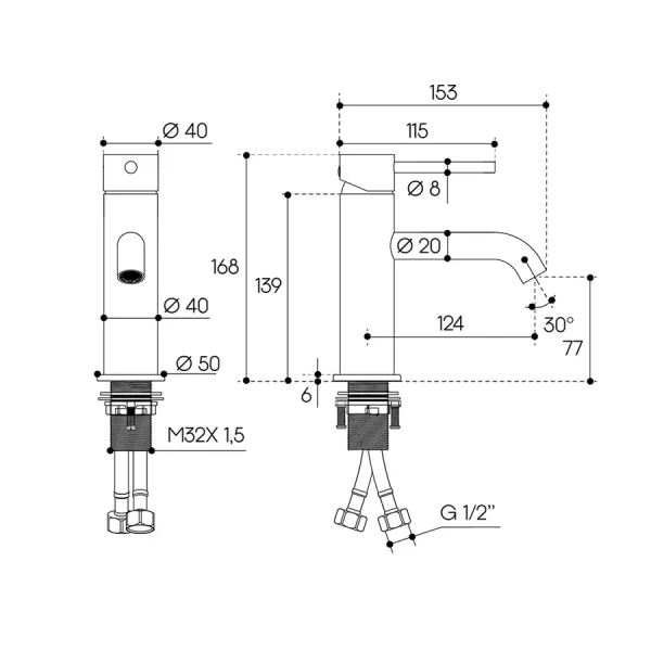 Смеситель для раковины Aqueduto CANO оружейная сталь CAN0245 (детальная фотография), для раковины