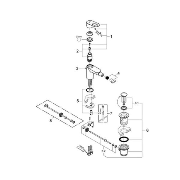 Смеситель для биде Grohe BauLoop 23338000 (детальная фотография), современные, hi-tech