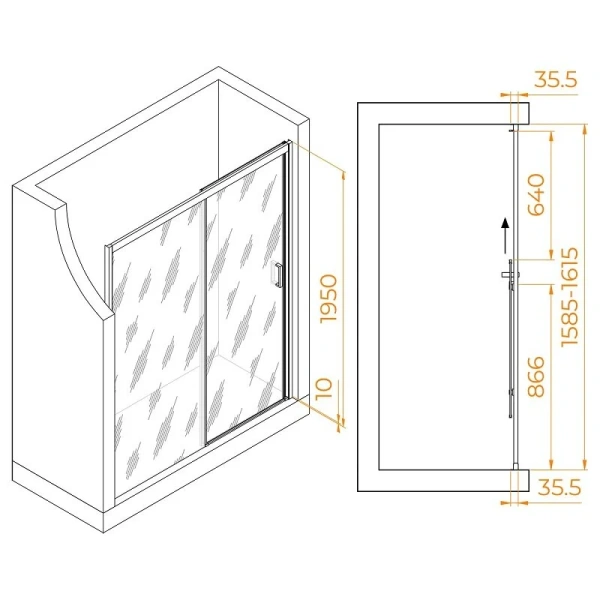 Душевая дверь в нишу RGW Passage PA-017B 160 см профиль черный, стекло прозрачное 350801716-14 (детальная фотография), современные, hi-tech
