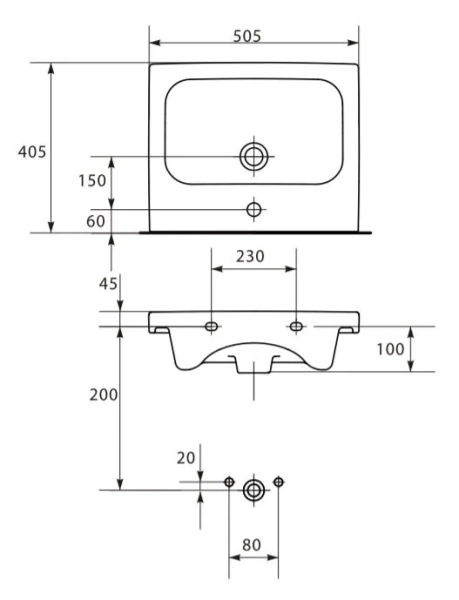 Раковина керамическая, Cersanit COLOUR S-UM-COL50/1-w 50.5х40.5 см (детальная фотография), современные, hi-tech