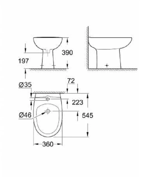 Биде напольное Grohe Bau Ceramic 39432000 (детальная фотография), современные, hi-tech