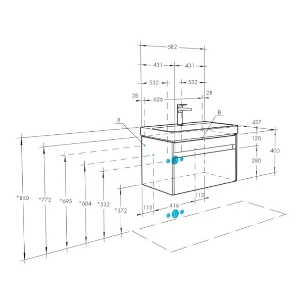 Тумба с раковиной подвесная Акватон Марти 1A267501MY010 70 см с декоративной вставкой (детальная фотография), современная, hi-tech