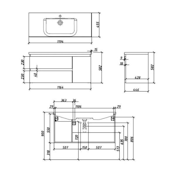 Тумба под раковину подвесная Caprigo Forte 120 см бланж, правая 36117R-SF027 (детальная фотография), в наличии