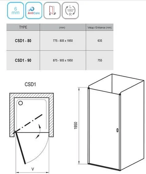Душевые двери, профиль белый, Ravak Chrome CSD1-90 0QV70100Z1 (детальная фотография) index_2