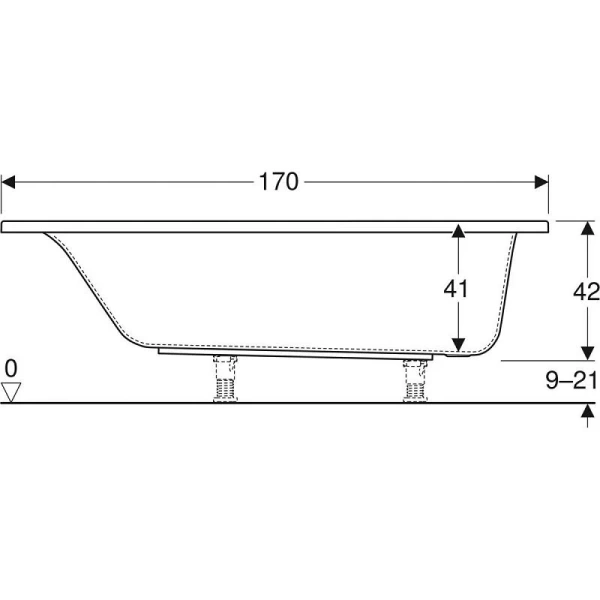 Ванна акриловая Geberit Renova Plan 554.305.01.1, 170 х 75 см, белая (детальная фотография), акриловые