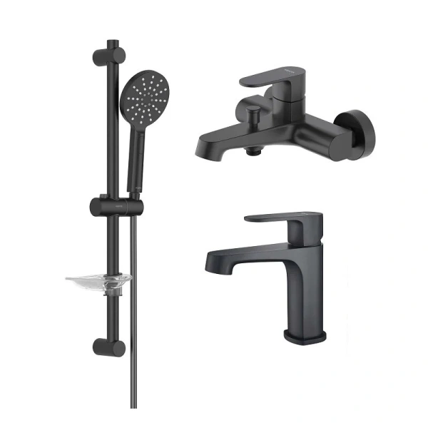 Душевой комплект Акватек Оберон черный матовый AQ1230MB (детальная фотография)