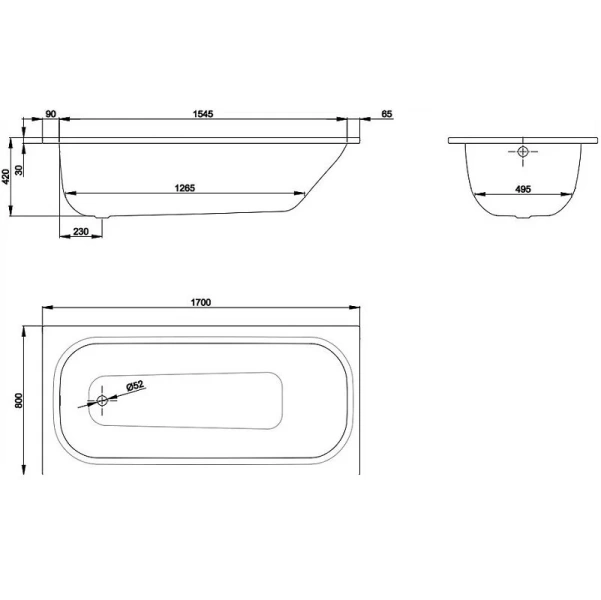 Ванна стальная Bette Form 2948-000 AD PLUS, 170 x 80 х 42 см, Glasur Plus, с шумоизоляцией, белая (детальная фотография), 170х80