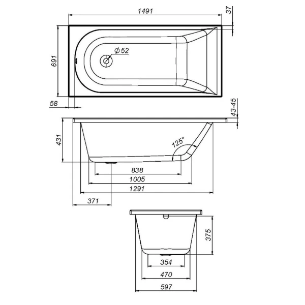 Ванна акриловая Am.Pm Spirit 150х70 см без слива/перелива W72A-150-070W-A2 (детальная фотография), акриловые
