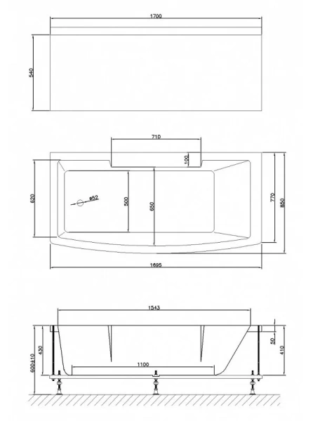 Ванна гидромассажная Royal Bath Fato De Luxe RB326100DL, 170 x 85 см, белый (детальная фотография), акриловые