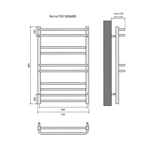 Полотенцесушитель водяной Акватек Бетта 50x80 см черный муар AQ KRC1080BL (детальная фотография), современные, hi-tech