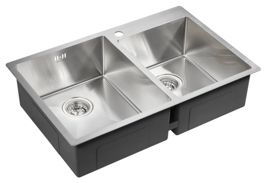Мойка для кухни Paulmark Helfer PM237851 78 см с двумя чашами (детальная фотография), из нержавеющей стали, стальные, металлические