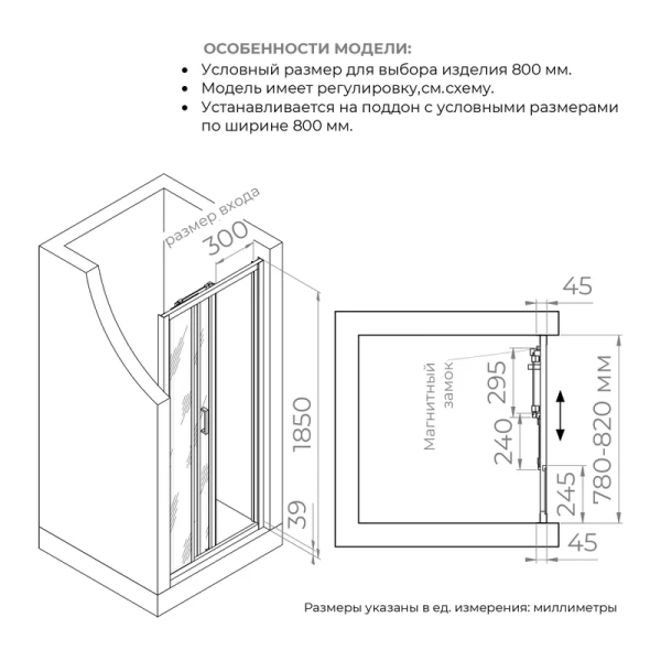 Душевая дверь в нишу RGW Classic CL-111 80 см раздвижная 410911108-11 (детальная фотография), недорогие, в нишу, стеклянные