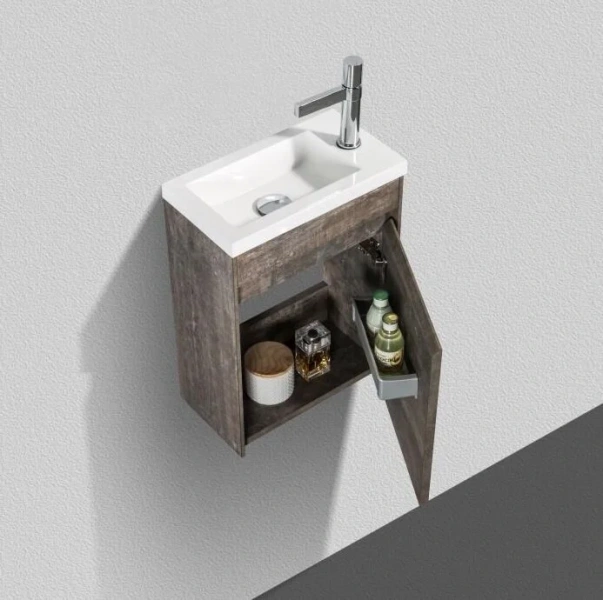 Тумба под раковину подвесная Belbagno Pietra Mini 40 см правосторонняя, stone PIETRA MINI-400-1A-SO-PT-R (детальная фотография), моноблок
