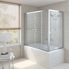 Душевая шторка на ванную профиль глянцевый хром стекло фея Vegas-glass