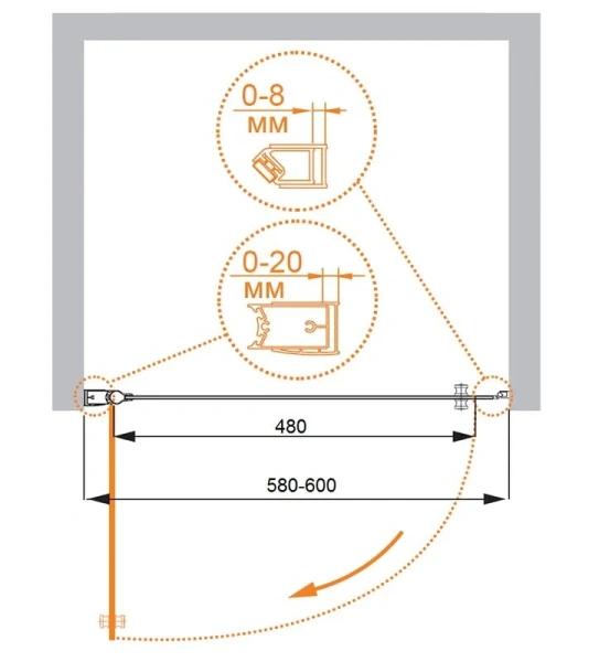 Душевая дверь в нишу Cezares Elena 60 см стекло рифленое Punto, правая ELENA-W-B-1-60-P-Cr-R (детальная фотография), современные, hi-tech