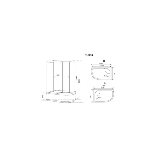 Душевая кабина Timo Standart 120x85 см левосторонняя профиль хром T-6620SFL (детальная фотография), асимметричные
