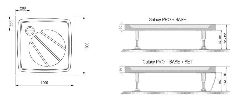 Душевой поддон Ravak Galaxy Pro Perseus Pro 100х100 см белый XA03AA01010 (детальная фотография), из искусственного камня