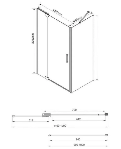 Душевой уголок Vincea Extra 120х100 см стекло прозрачное VSR-1E111210CL (детальная фотография), прямоугольные
