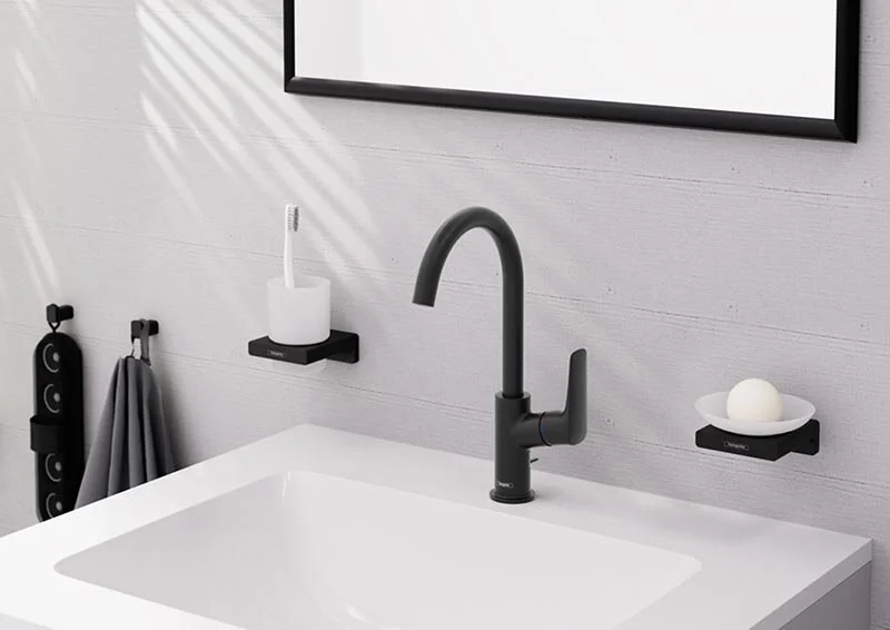 Смеситель для раковины Hansgrohe Logis черный матовый 71130670 (детальная фотография), современные, hi-tech