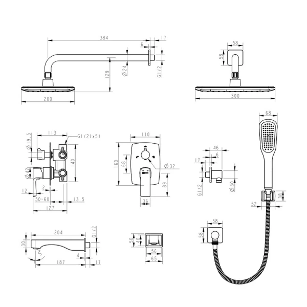 Душевой комплект Lemark Ursus черный LM7222BL (детальная фотография), душевые комплекты, наборы