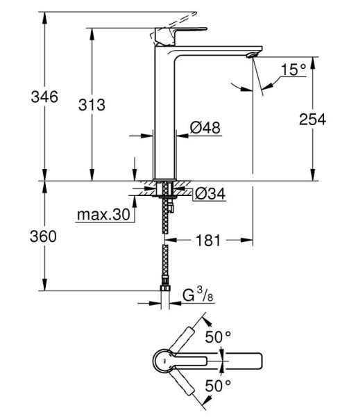 Смеситель для раковины суперсталь Grohe Lineare 23405DC1 (детальная фотография), для раковины