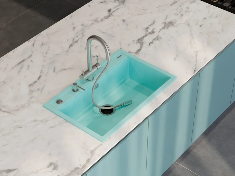 Мойка для кухни Omoikiri Kitagawa 79-LB-AZ 79 см azur blue 4993275 (детальная фотография), врезные