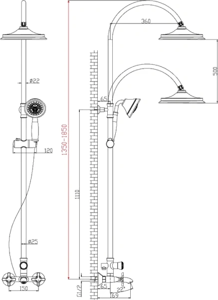 Душевая стойка, хром Lemark Duetto LM5762C (детальная фотография), вентильные