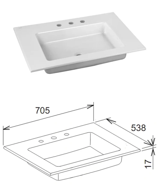 Раковина полувстраиваемая, 3 отверстия под смеситель, Keuco Royal 60 32140 310703 (детальная фотография), встраиваемые (в столешницу)