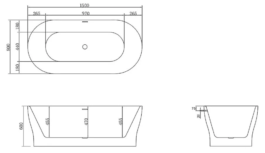 Ванна акриловая BelBagno 150х80 см отдельностоящая BB405-1500-800 (детальная фотография), овальные