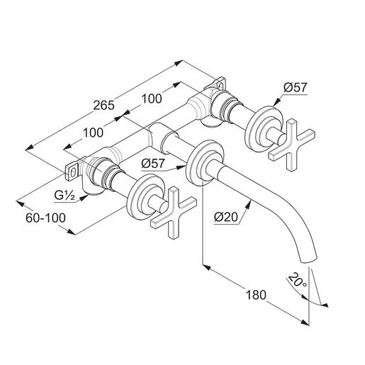 Смеситель для раковины Kludi Nova Fonte настенный 201440520 (детальная фотография), для раковины