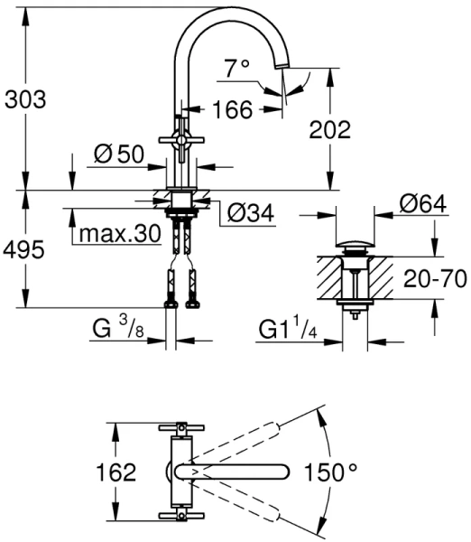 Смеситель для раковины темный графит матовый Grohe Atrio  21019AL3 (детальная фотография), для раковины