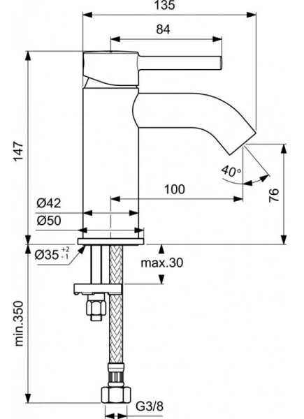 Смеситель для раковины Ideal Standard Ceraline черный матовый BC268XG (детальная фотография), для раковины