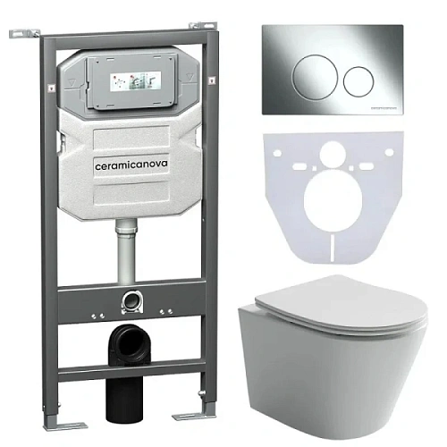 Унитаз с инсталляцией Ceramica Nova Balearica кнопка хром - фото 4