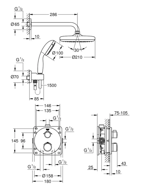 Верхний душ комплект Grohe Grohtherm 34727000 (детальная фотография), верхние души