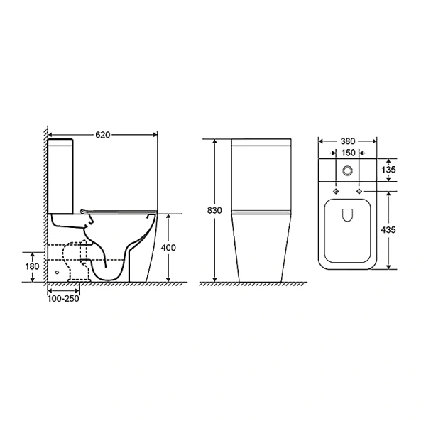 Унитаз компакт Azario Levanto белый AZ-1228A (детальная фотография), современные, hi-tech, прямоугольные index_1