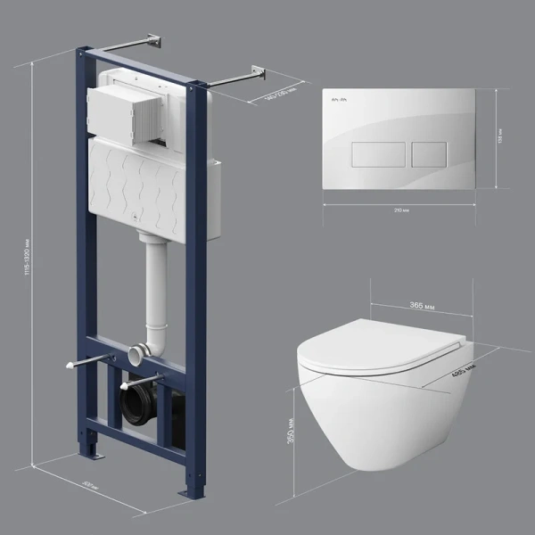 Унитаз с инсталляцией Am.Pm Spirit V2.0 с сиденьем микролифт и белой клавишей IS47001.701700 (детальная фотография), в наличии