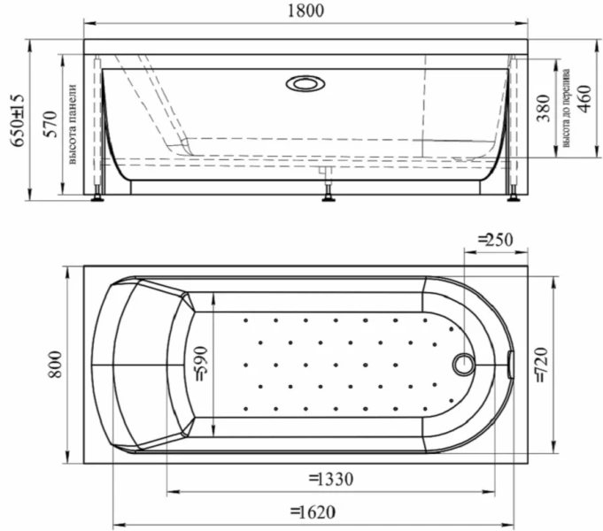 Акриловая ванна Радомир Николь 2-89-2-0-1-210Р, 180 x 80 см, фронтальный экран, каркас разборный, сифон, слив-перелив автомат в комплекте, белая (детальная фотография), акриловые