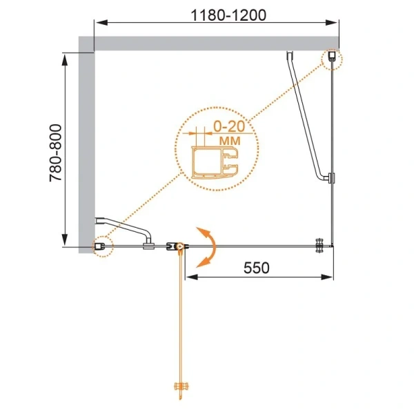 Душевой уголок Cezares Elena 120x80 см прозрачное стекло ELENA-W-AH-1-120/80-C-Cr (детальная фотография), прямоугольные